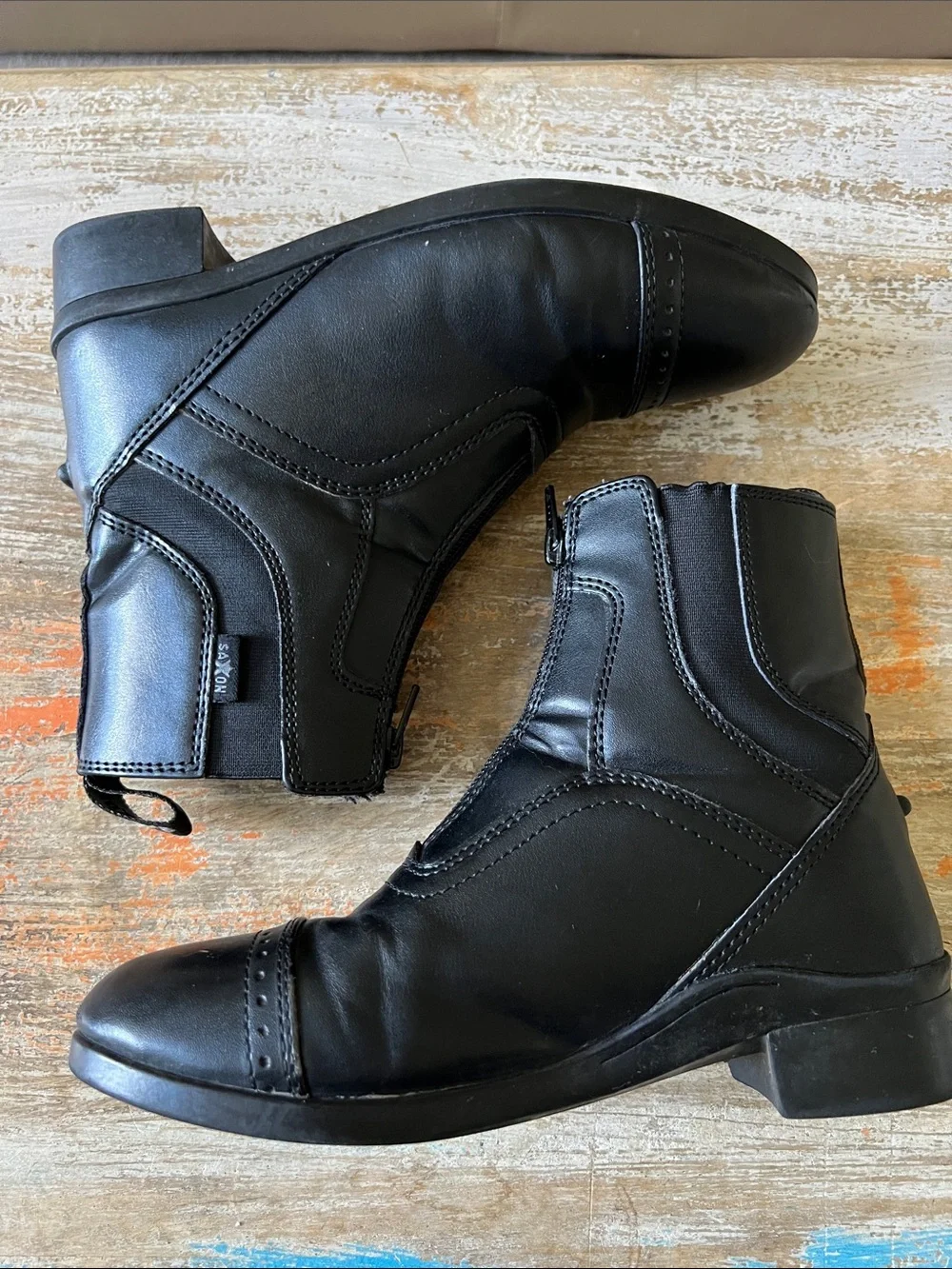 Saxon Kids Black Leather Zip-Top Riding Boots